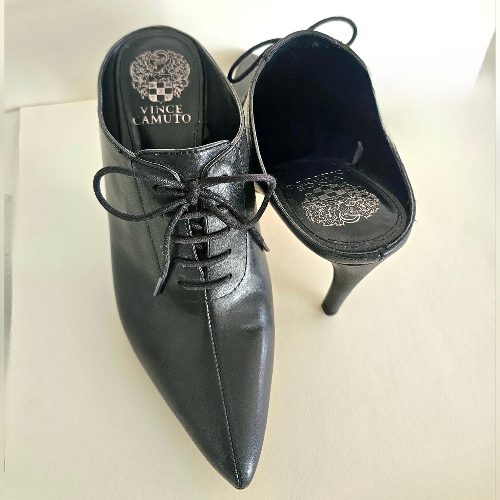 106. Vince Camuto Black Lace-Up Slip On Heels
